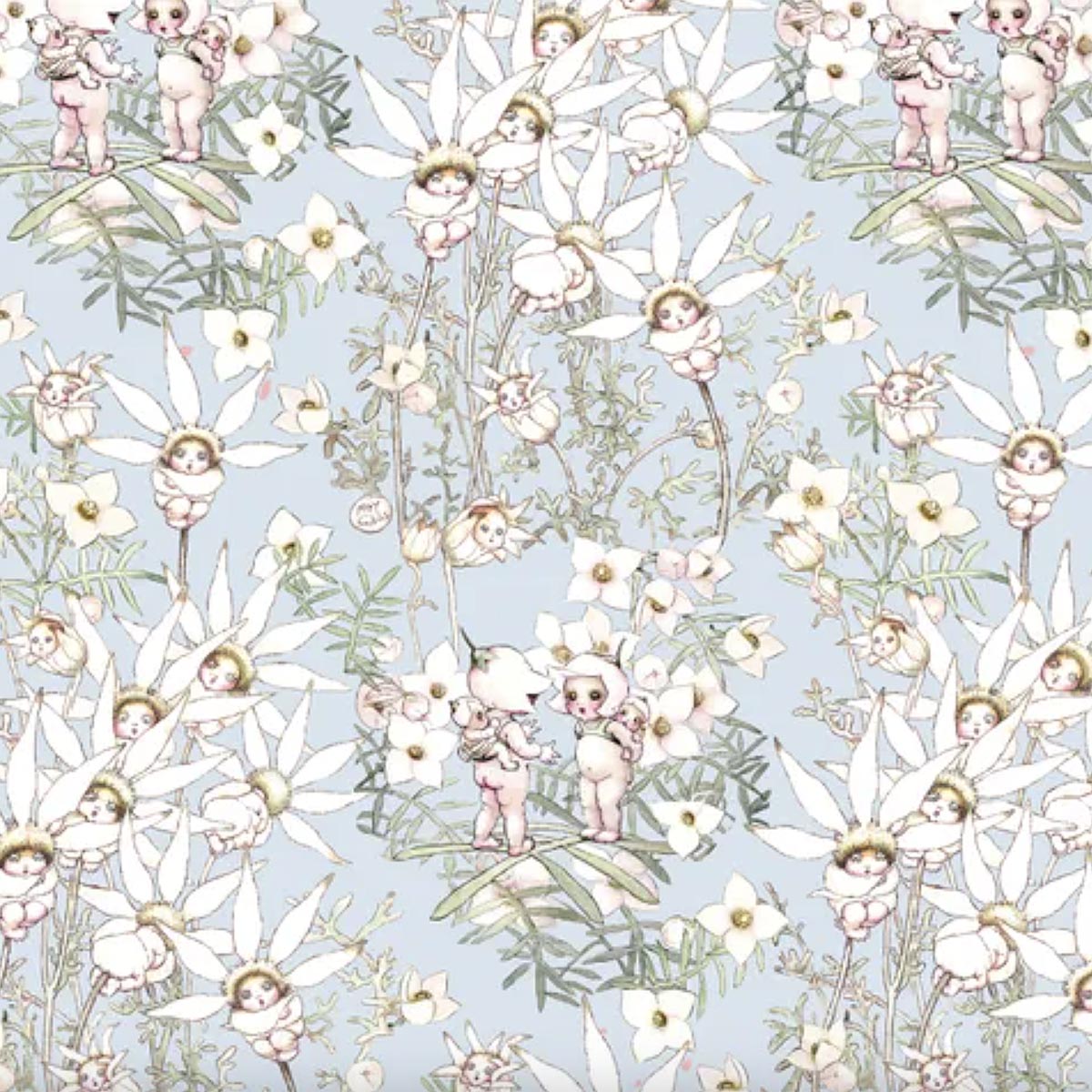 May Gibbs - PASTEL FLOWERS - Light Blue - MG1019
