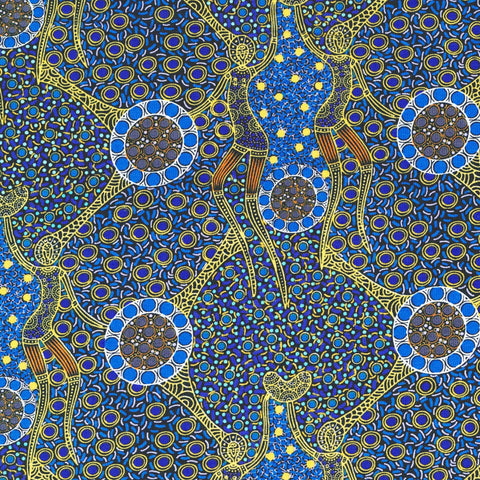 WOMEN DANCING NEAR WATERHOLE BLUE by Aboriginal Artist Christine Doolan