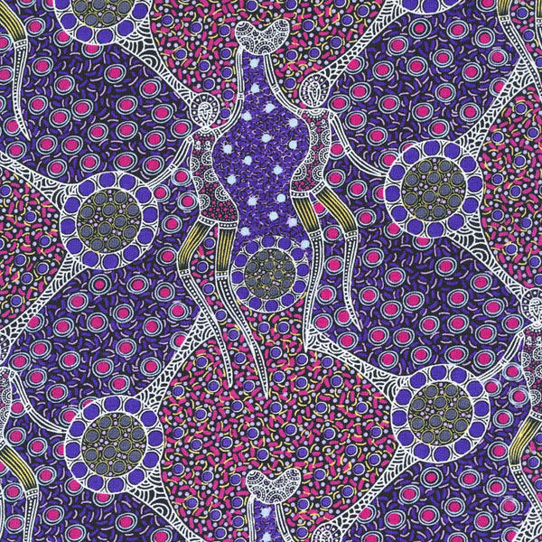 WOMEN DANCING NEAR WATERHOLE PURPLE by Aboriginal Artist Christine Doolan