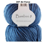 BAMBINI 8 - 8ply/DK/Lt Worsted 100% Australian Merino 50g/115m CHOOSE COLOUR
