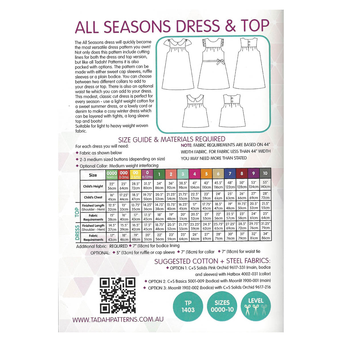 TADAH - ALL SEASONS DRESS & TOP - Size 0000 - 10 Years