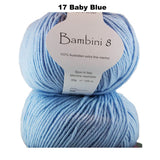 BAMBINI 8 - 8ply/DK/Lt Worsted 100% Australian Merino 50g/115m CHOOSE COLOUR