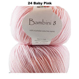 BAMBINI 8 - 8ply/DK/Lt Worsted 100% Australian Merino 50g/115m CHOOSE COLOUR