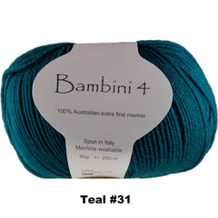 BAMBINI 4 -100% Australian Wool 4ply/Sport - 50g / 200m  CHOOSE COLOUR