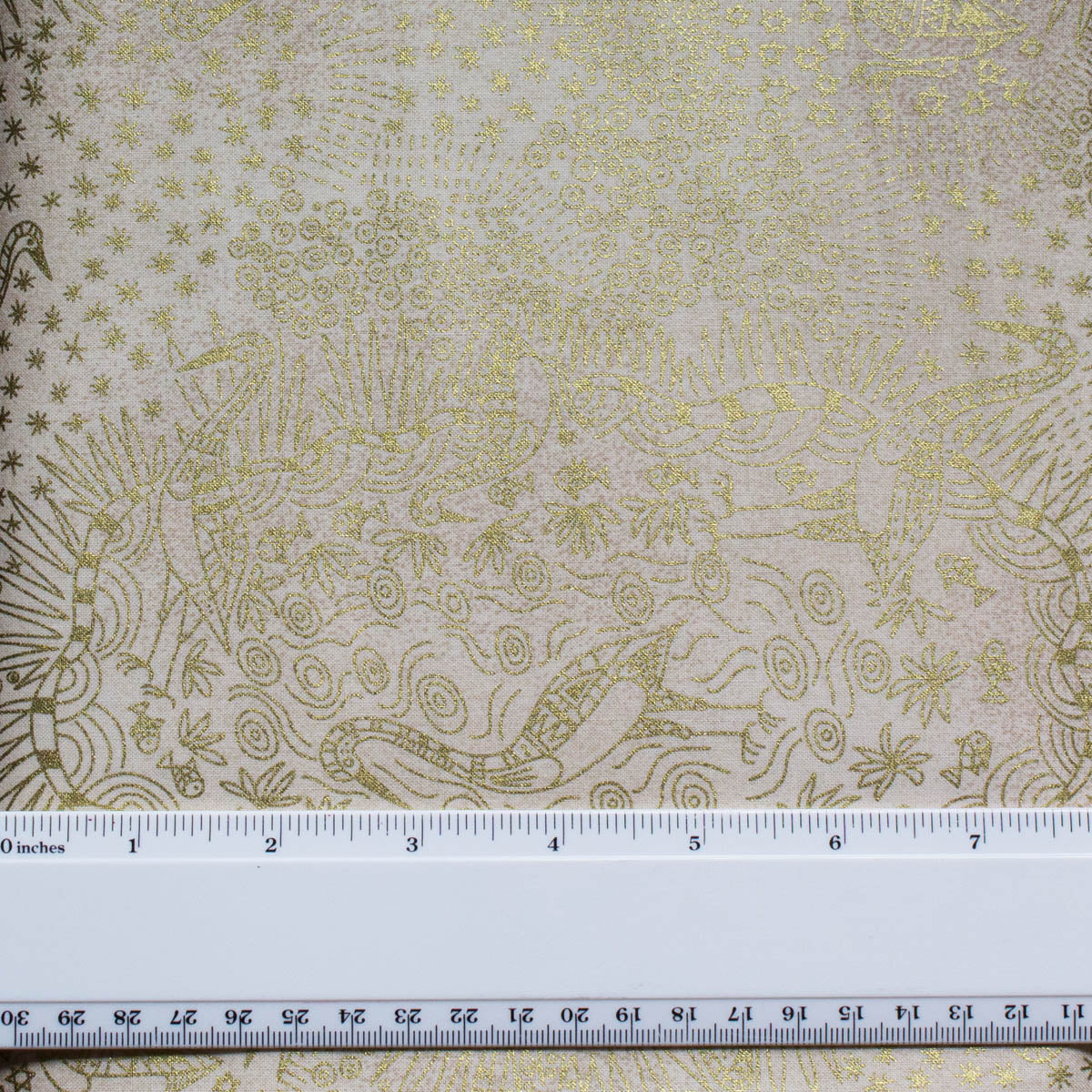 BROLGA LIFE ECRU (Ecru & Metallic Gold) by Aboriginal Artist NAMBOOKA