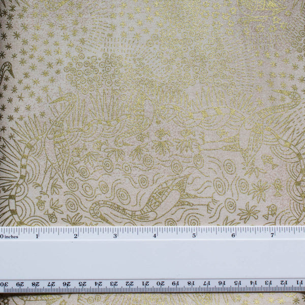 BROLGA LIFE ECRU (Ecru & Metallic Gold) by Aboriginal Artist NAMBOOKA