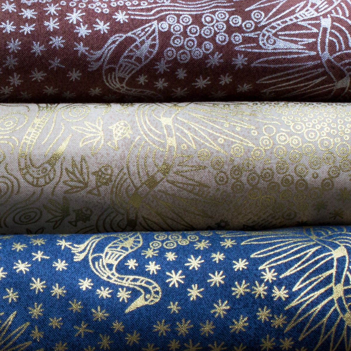 BROLGA LIFE ECRU (Ecru & Metallic Gold) by Aboriginal Artist NAMBOOKA