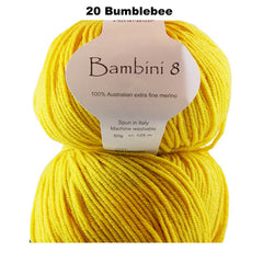 BAMBINI 8 - 8ply/DK/Lt Worsted 100% Australian Merino 50g/115m CHOOSE COLOUR