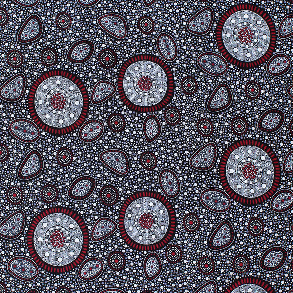BUSH ONIONS & WILD FLOWERS BLACK by Aboriginal Artist JANE DOOLAN