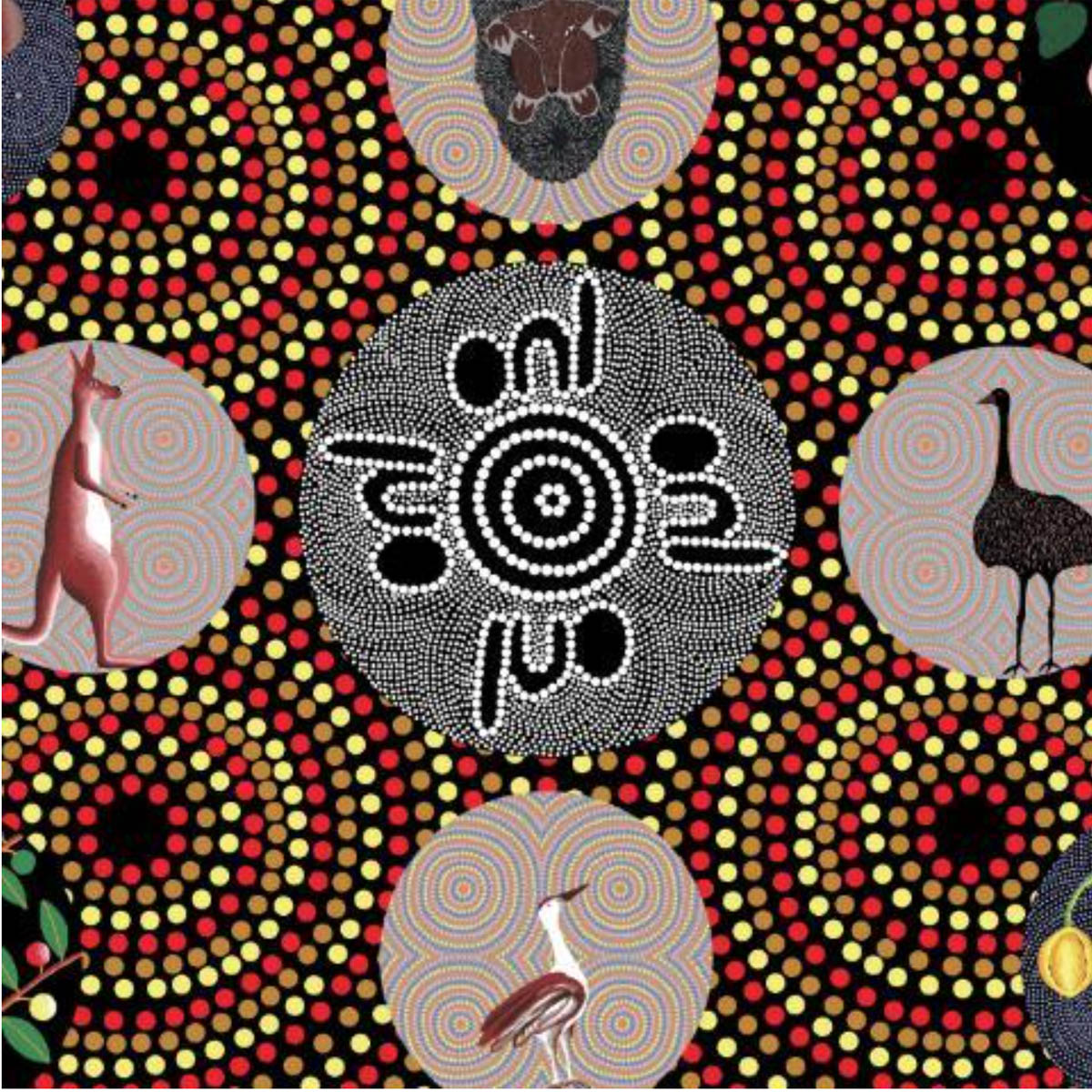 BUSH TUCKER WITH WILD FIG BLACK by Aboriginal Artist NATASHA STUART