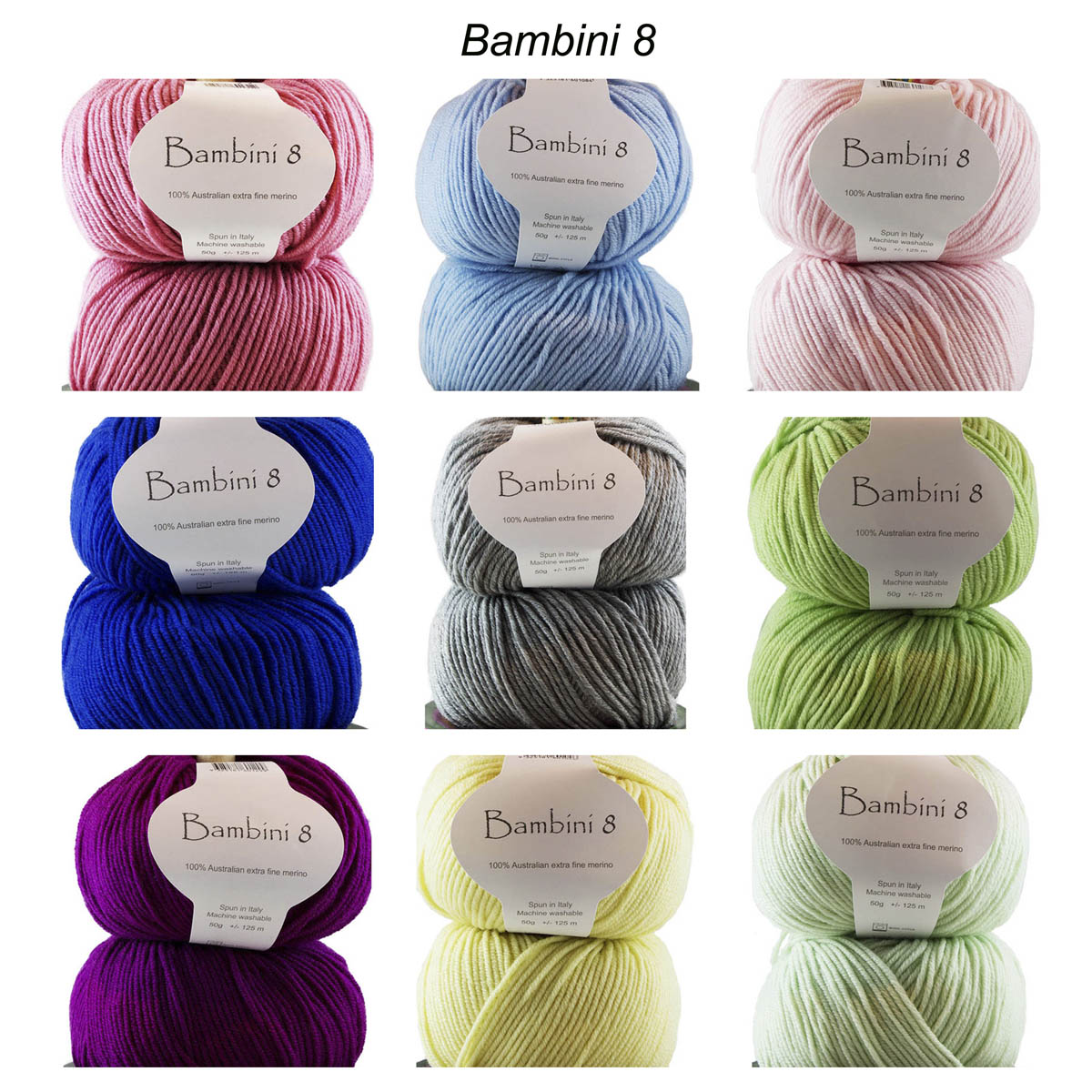 BAMBINI 8 - 8ply/DK/Lt Worsted 100% Australian Merino 50g/115m CHOOSE COLOUR