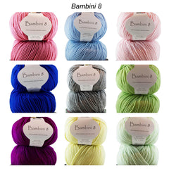BAMBINI 8 - 8ply/DK/Lt Worsted 100% Australian Merino 50g/115m CHOOSE COLOUR