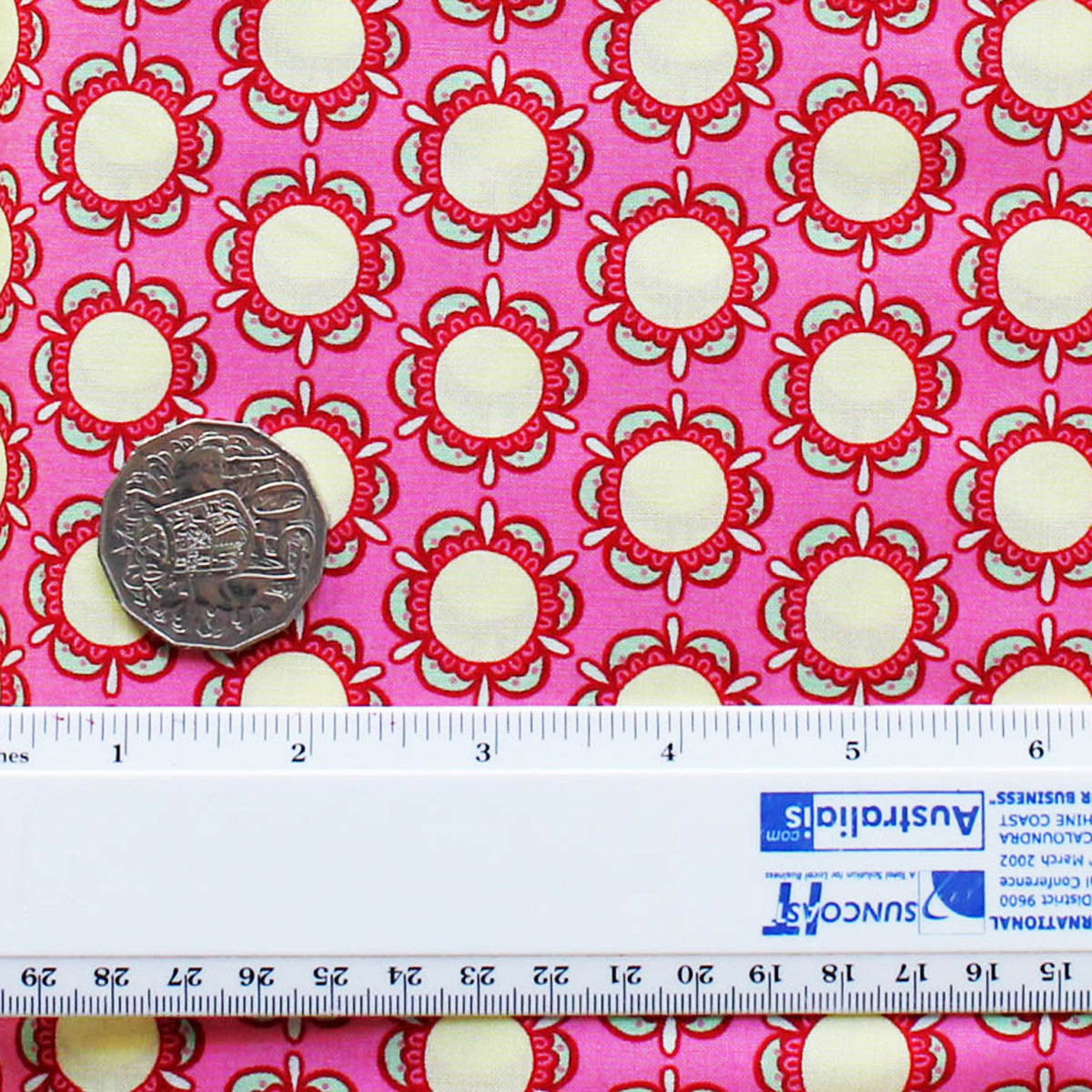 EB/FC CIRCLE FLOWERS Pink/Yellow/Green - Flower Child Collection by Rosalie Quinlan