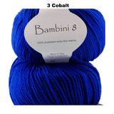 BAMBINI 8 - 8ply/DK/Lt Worsted 100% Australian Merino 50g/115m CHOOSE COLOUR