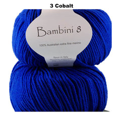 BAMBINI 8 - 8ply/DK/Lt Worsted 100% Australian Merino 50g/115m CHOOSE COLOUR