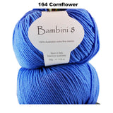 BAMBINI 8 - 8ply/DK/Lt Worsted 100% Australian Merino 50g/115m CHOOSE COLOUR