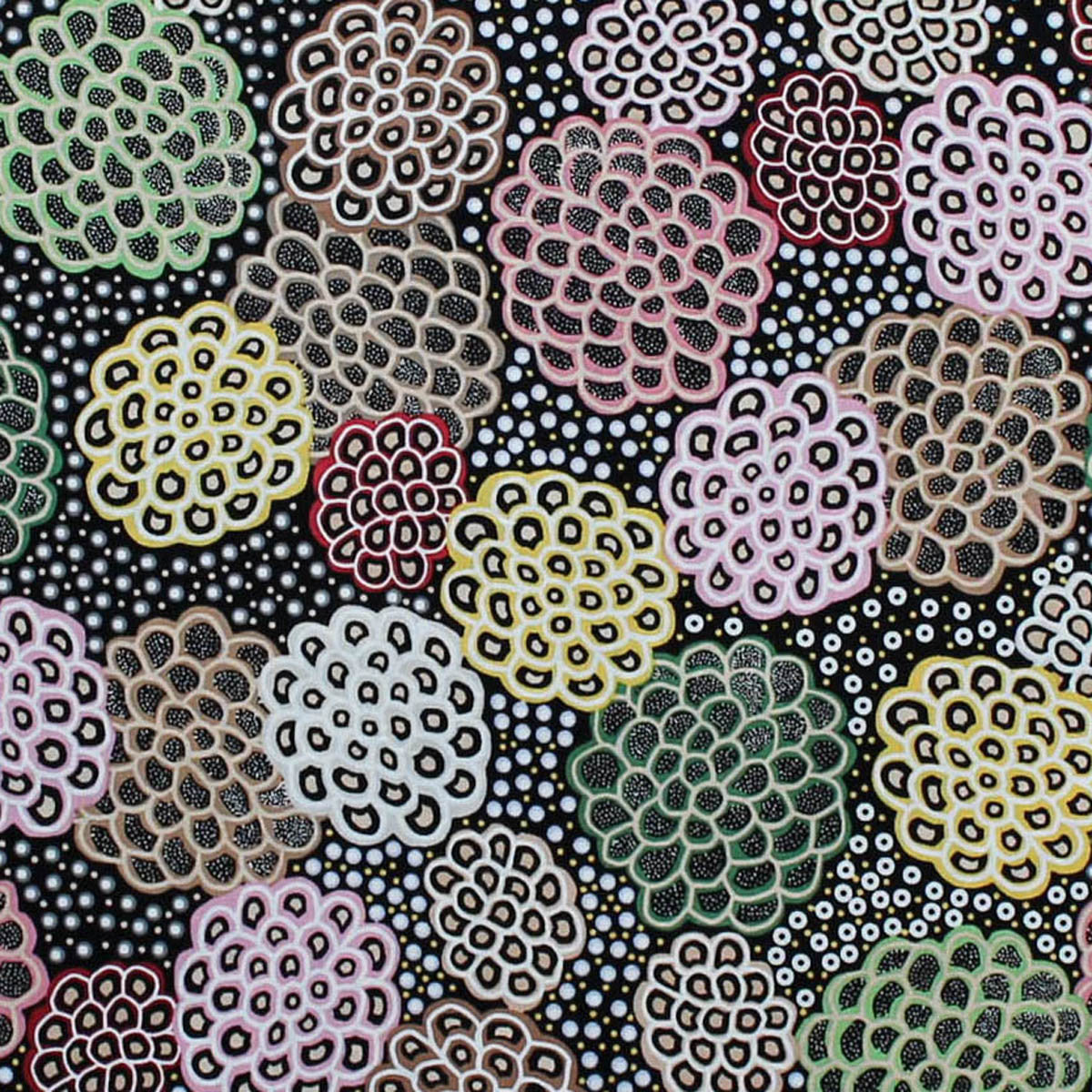 DANCING FLOWERS BLACK by Australian Aboriginal Artist JUNE SMITH