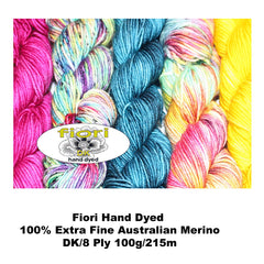 FIORI Hand Dyed 8ply/DK 100% Australian Extra Fine Merino 100g/215m CHOOSE COLOUR