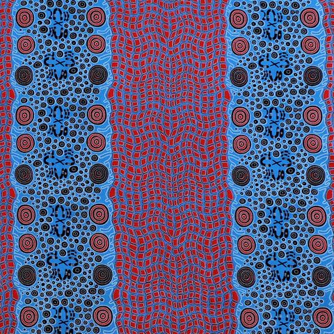 FIRE DREAMING BLUE by Australian Aboriginal Artist JANET LONG NAKAMARRA