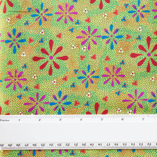 FLOWERS IN THE DESERT GREEN by Australian Aboriginal Artist Lauren Doolan