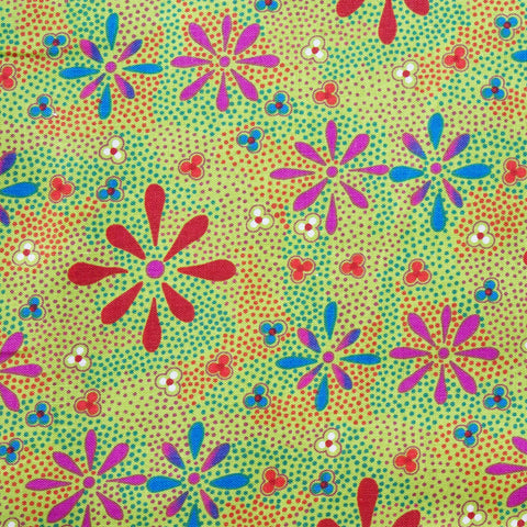 FLOWERS IN THE DESERT GREEN by Australian Aboriginal Artist Lauren Doolan