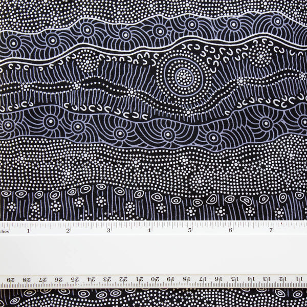 GATHERING BY THE CREEK BLACK by Aboriginal Artist Janet Long Nakamarra
