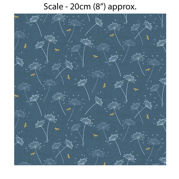 HEDGEROW COWSLIPS BLUE - 100% Cotton - by Makower UK