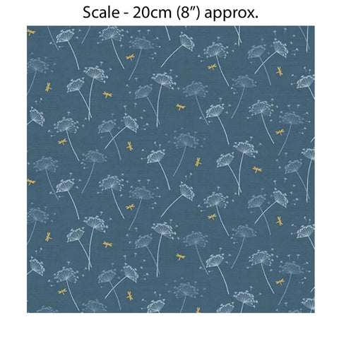 HEDGEROW COWSLIPS BLUE - 100% Cotton - by Makower UK