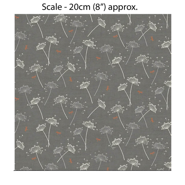 HEDGEROW COWSLIPS GREY - 100% Cotton - by Makower UK