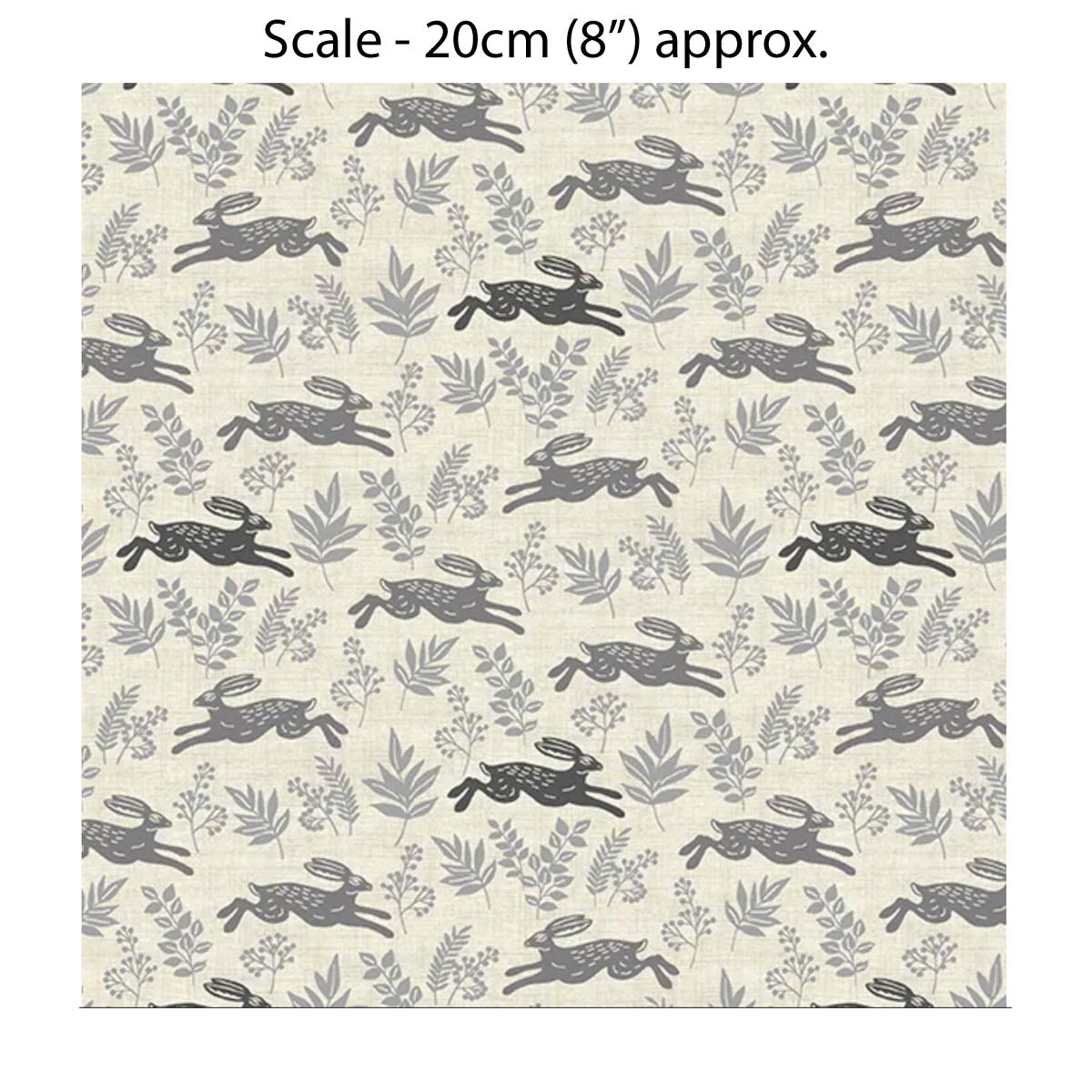 HEDGEROW HARES GREY - 100% Cotton - by Makower UK
