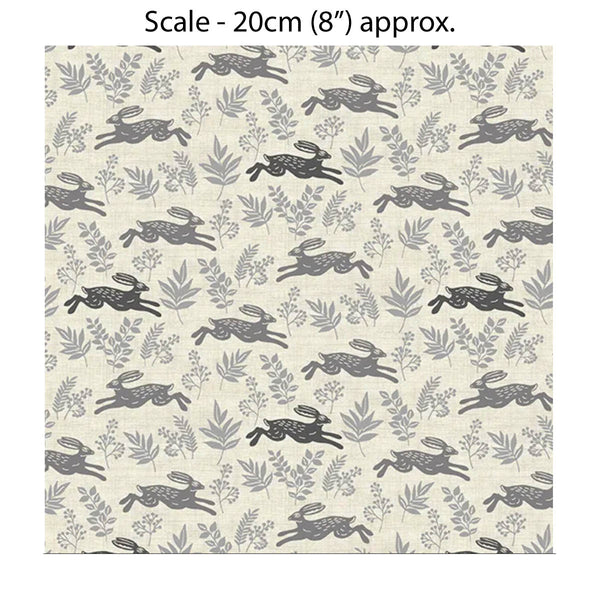 HEDGEROW HARES GREY - 100% Cotton - by Makower UK