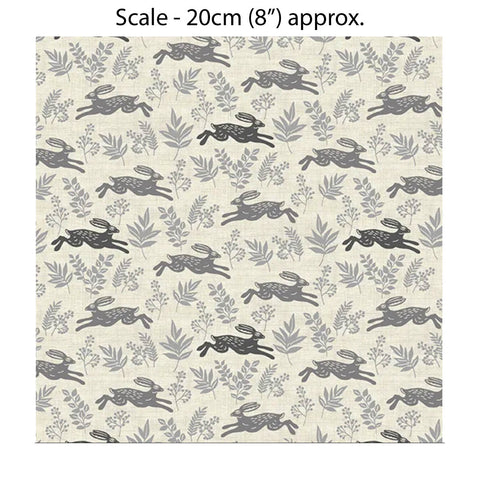 HEDGEROW HARES GREY - 100% Cotton - by Makower UK