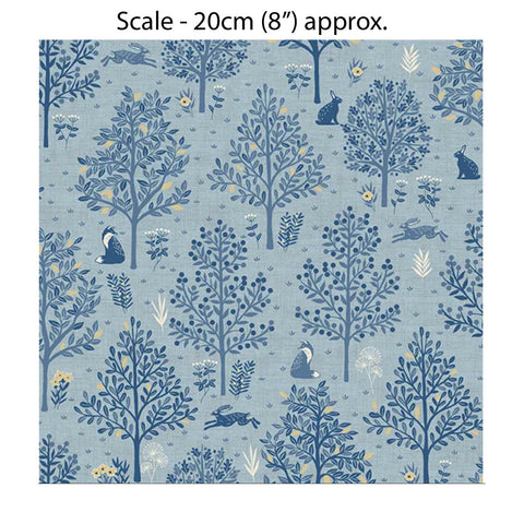 HEDGEROW TREES BLUE - 100% Cotton - by Makower UK
