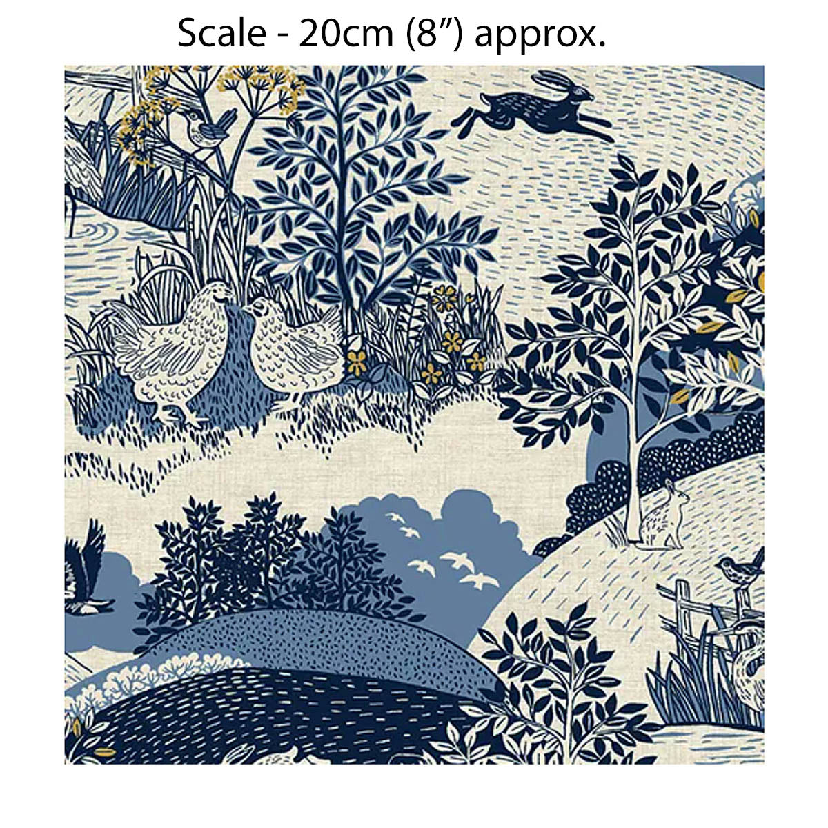 HEDGEROW SCENIC BLUE - 100% Cotton - by Makower UK
