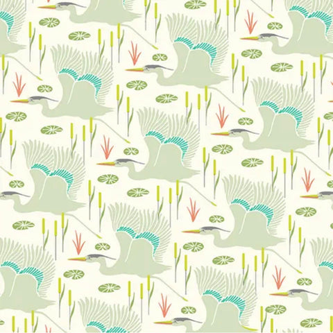 A/ Flora & Fauna HERONS LIGHT GREEN/GREY