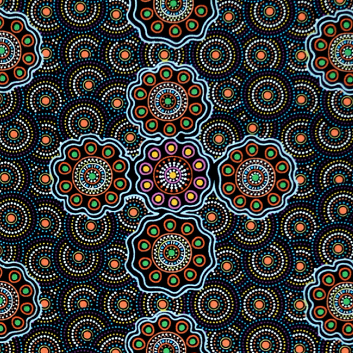 LADIES COLLECTING WILD FRUITS BLUE by Aboriginal Artist Jocelyn Bird