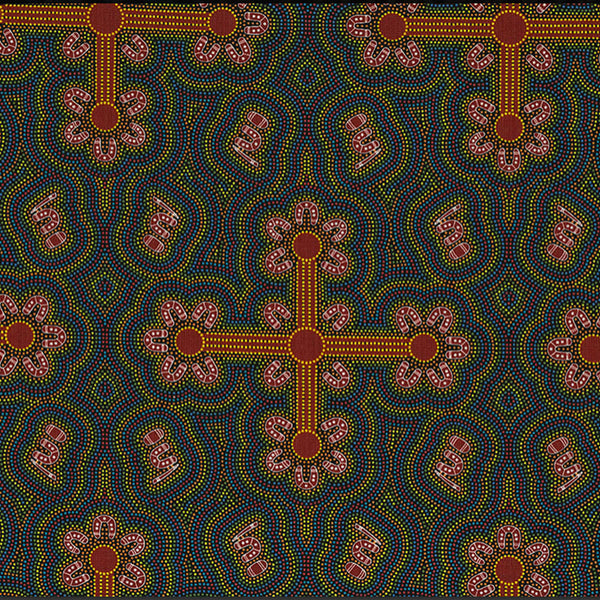 LADIES DANCING AT CEREMONY GOLD by Australian Aboriginal Artist Margaret Wallace