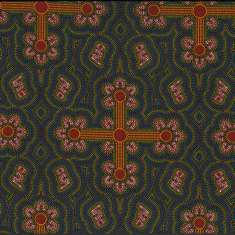 LADIES DANCING AT CEREMONY GOLD by Australian Aboriginal Artist Margaret Wallace