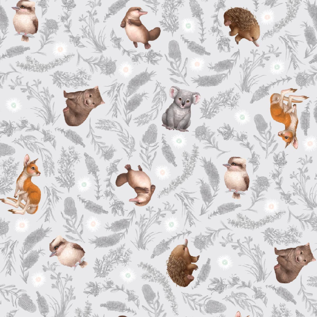D/LAF Little Aussie Friends - Australian Birds & Animals - Grey - Small print
