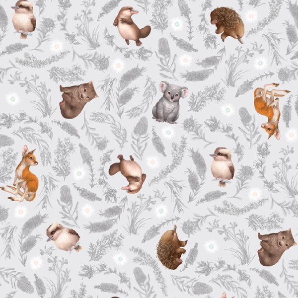 D/LAF Little Aussie Friends - Australian Birds & Animals - Grey - Small print