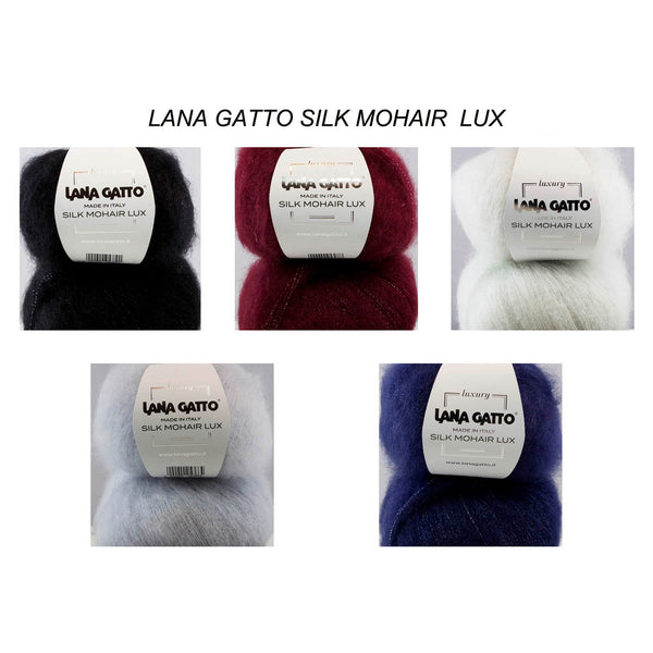 LANA GATTO - SILK MOHAIR LUX (Sparkly Lurex) -  78% SuperKid Mohair, 14% Silk, 4% Nylon, 4% Polyester - 2ply/Fingering - Ball 25g 212m/231yds  CHOOSE COLOUR