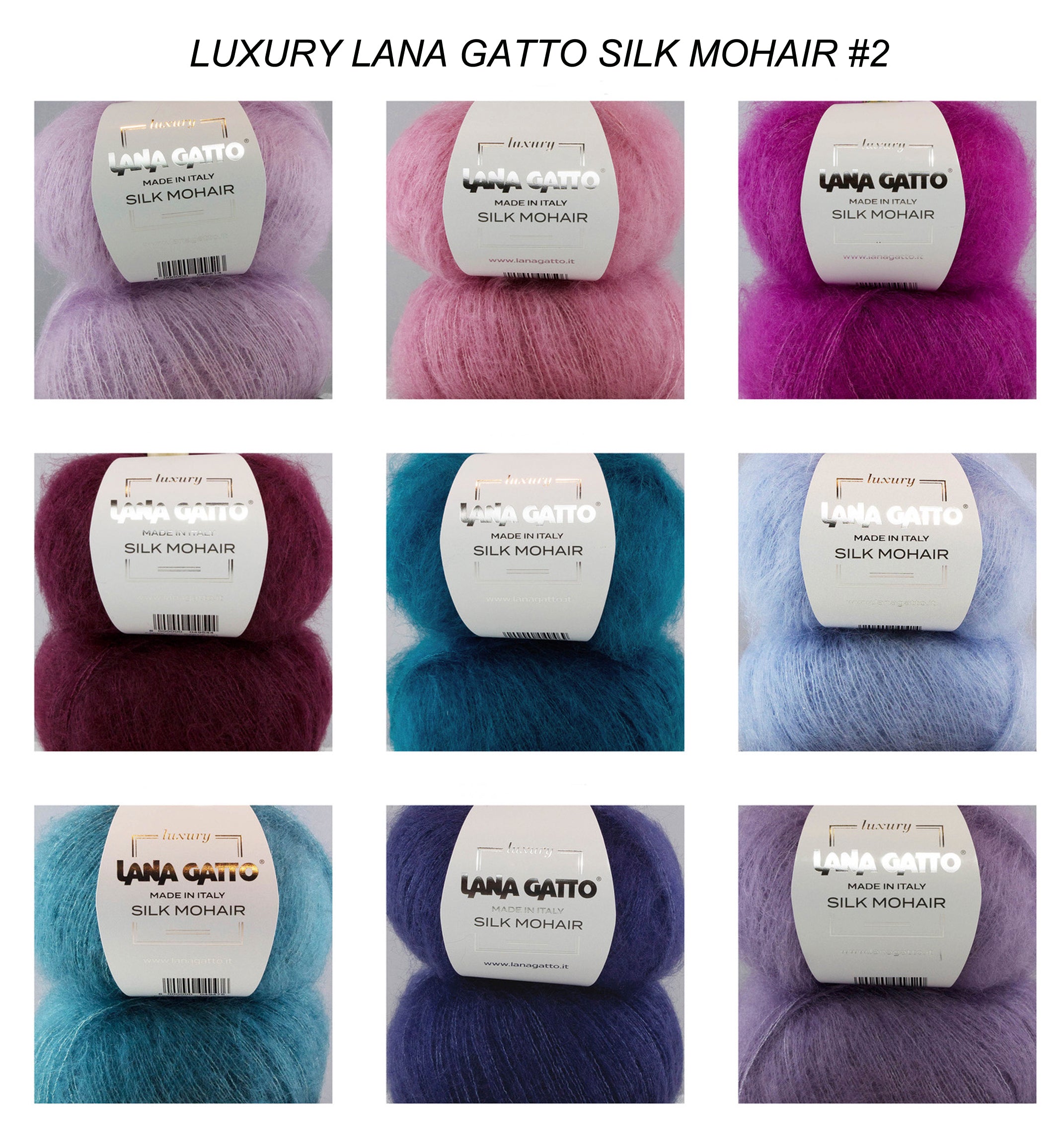 LANA GATTO - SILK MOHAIR -  75% Kid Mohair + 25% Silk - 2ply/Fingering - Ball 25g 212m/231yds  CHOOSE COLOUR