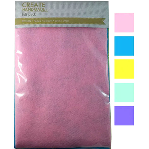 FELT PACK - 5 Sheets 20cm x 30cm by Create Handmade