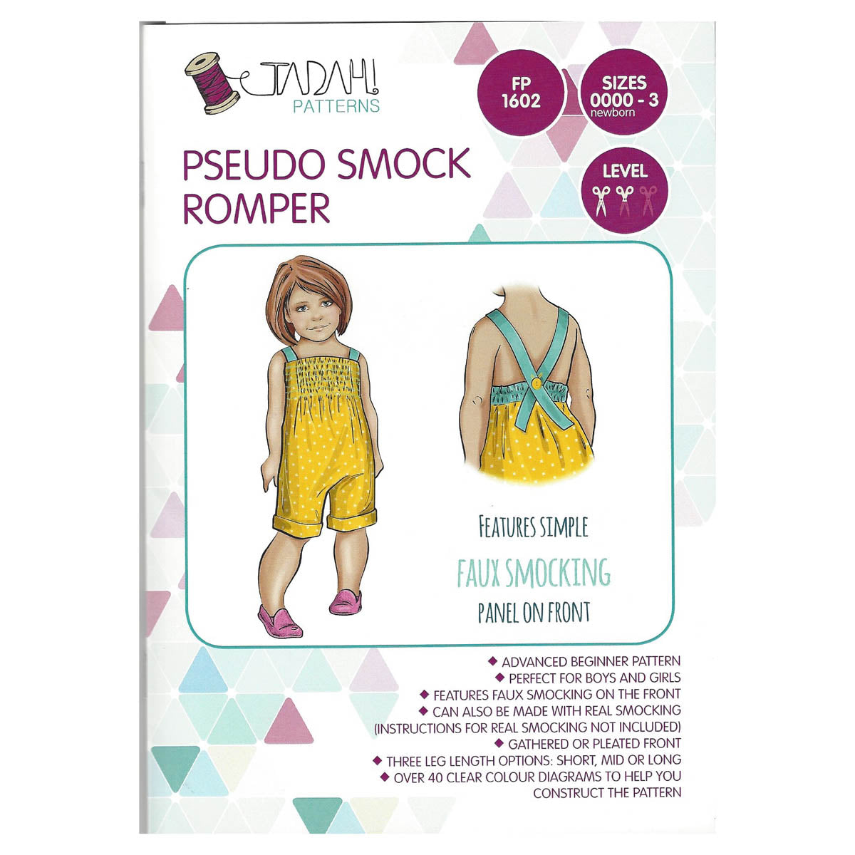 TADAH - PSEUDO SMOCK ROMPER - Sizes 0000(newborn) - 3yrs