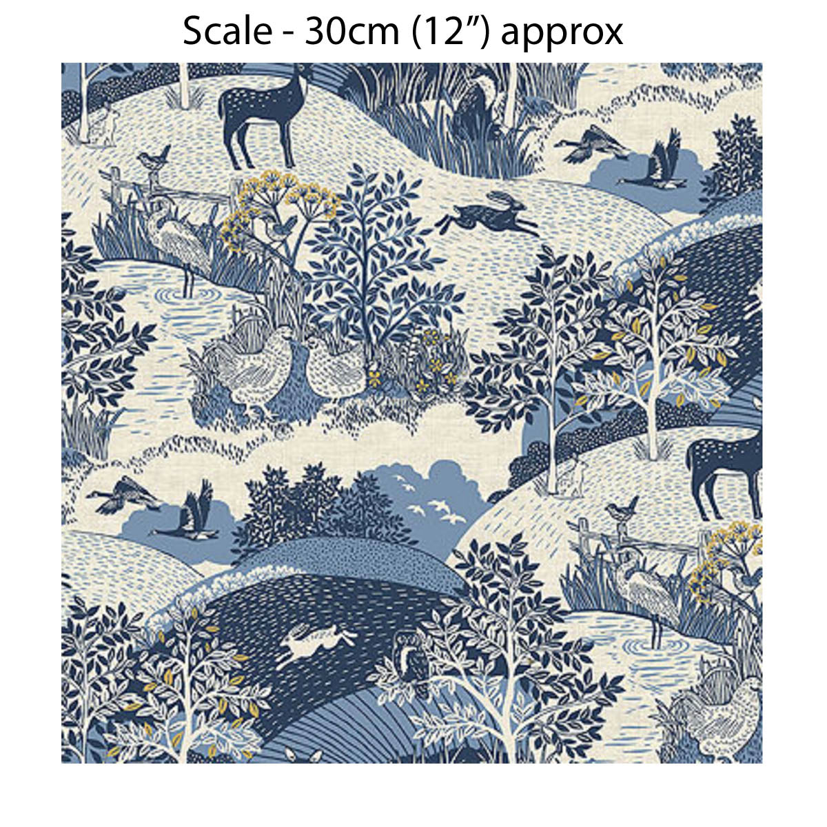 HEDGEROW SCENIC BLUE - 100% Cotton - by Makower UK