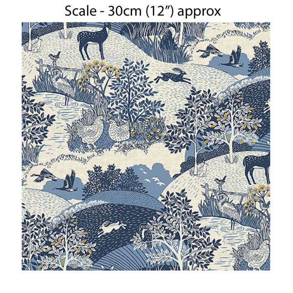 HEDGEROW SCENIC BLUE - 100% Cotton - by Makower UK