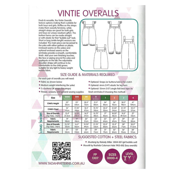 TADAH - VINTIE OVERALLS - Sizes 0000 (newborn) - 4yrs