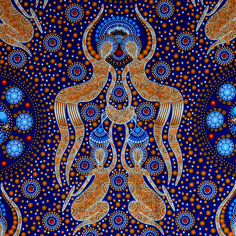 WOMEN COLLECTING BUSH FOOD GOLD by Aboriginal Artist Christine Doolan