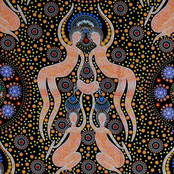 WOMEN COLLECTING BUSH FOOD PEACH by Aboriginal Artist Christine Doolan