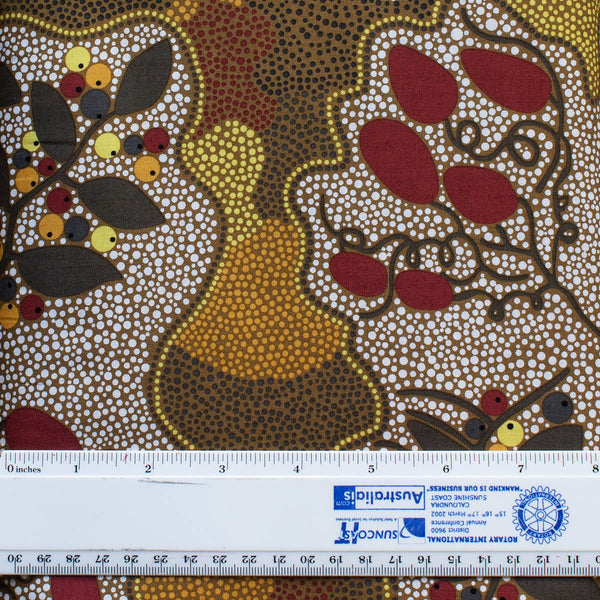 WOMEN GATHERING BUSH TUCKER BROWN by Aboriginal Artist Bernadine Johnson